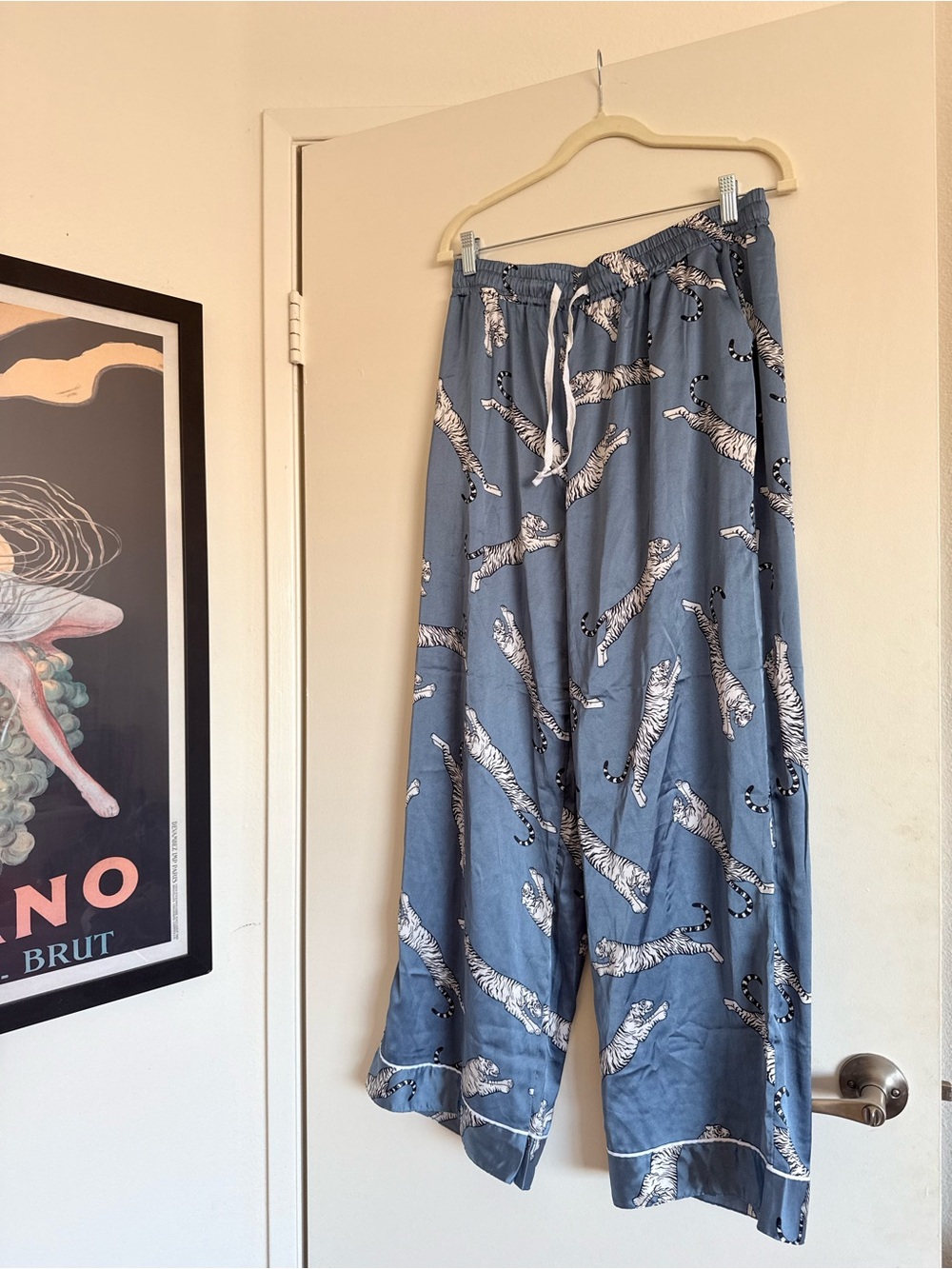 Blue Tiger Print Wide-Leg Pajama Pants